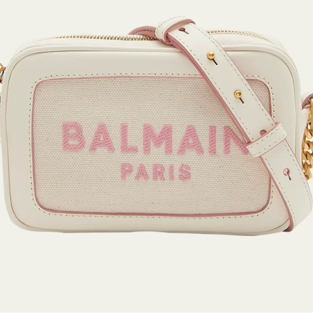 Balmain B army pink white canvas camera crossbody